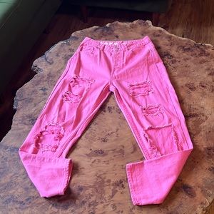 Pink mom jeans, mom jeans, pink distressed jeans, distressed jeans
